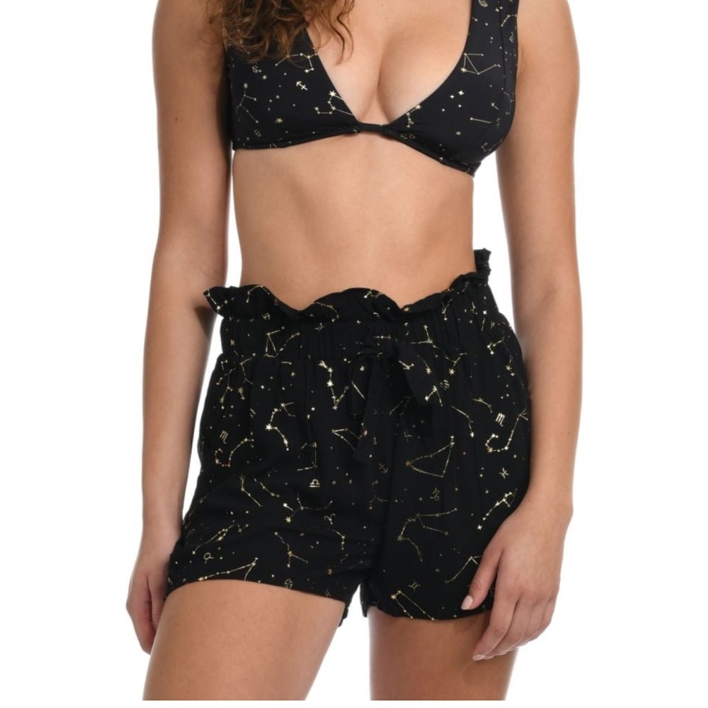 🌷 Zodiac Foil Print Paperbag Swim Shorts